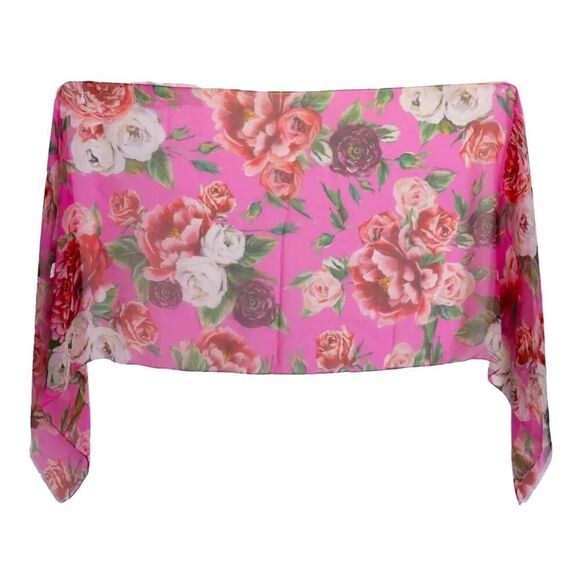 Dolce & Gabbana Floral Rose printed luxury lightweight silk scarf Pink - Picture 8 of 10
